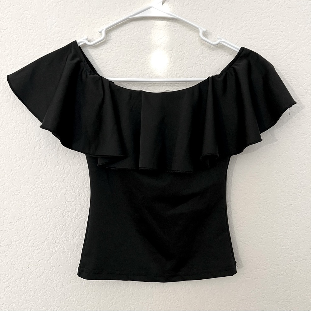 Women's Stretchy Off Shoulder Flounce Sleeve Sexy Slim Blouse Tops Shirt